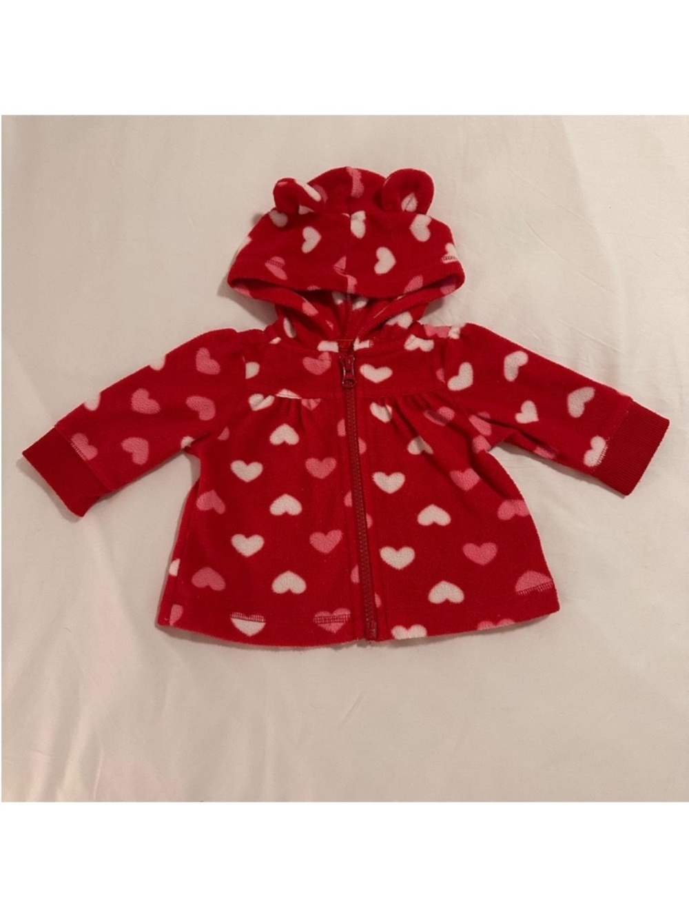 Red Heart Print Hooded Baby Fleece Jacket